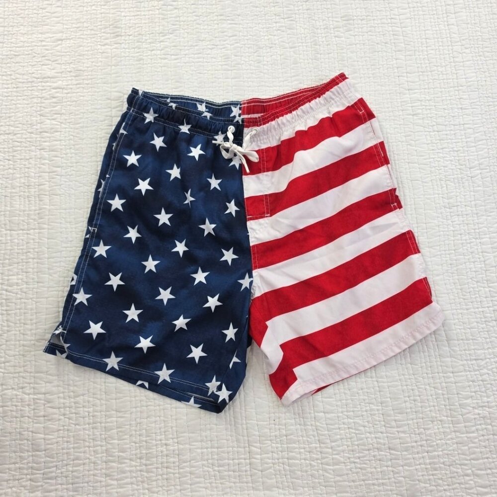Old Navy American Flag Swim Trunks Men's M (30-32) Lined Drawstring‎ Elastic